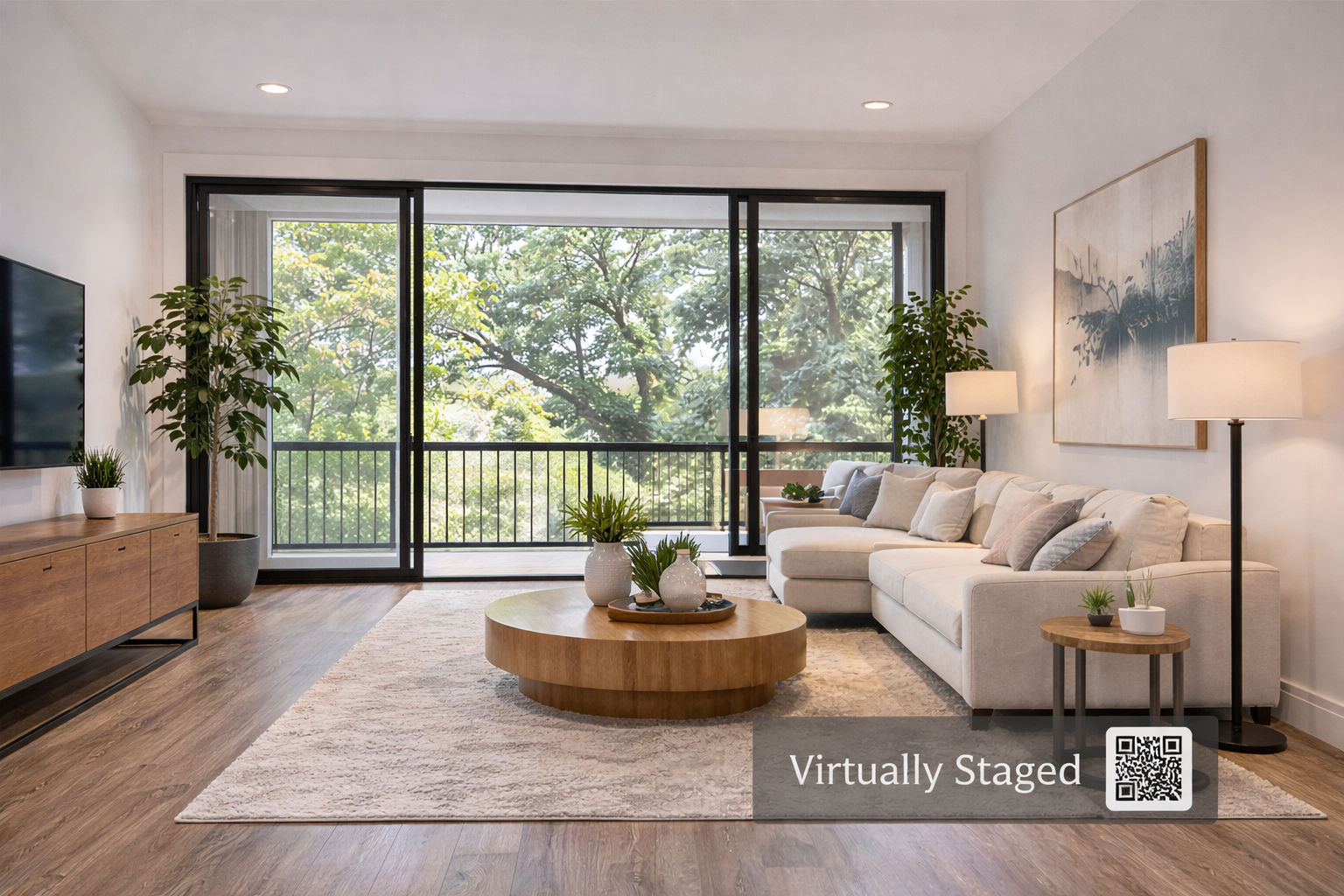 Staged living room with disclosure treatment preview